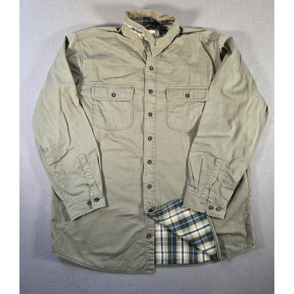 LL Bean Shirt Jacket Mens XL Tall Olive Hurricane Flannel Lined Canvas Shacket